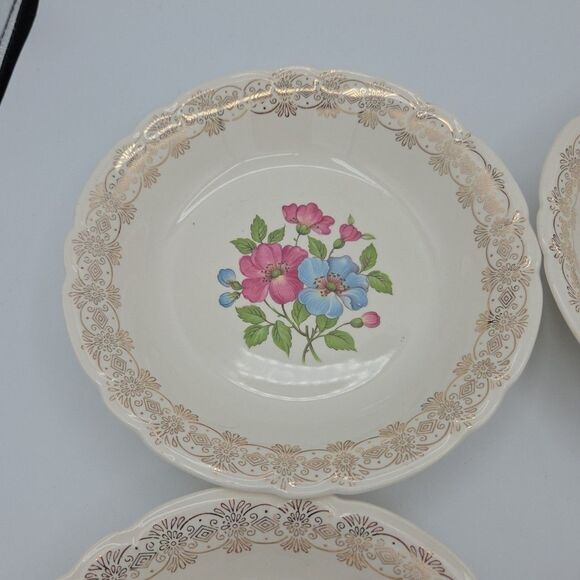 French Saxon China 22k Blossomtime 7.5 Inch Diameter Gold Bowls Set Of 4 Set 2 - Picture 4 of 10